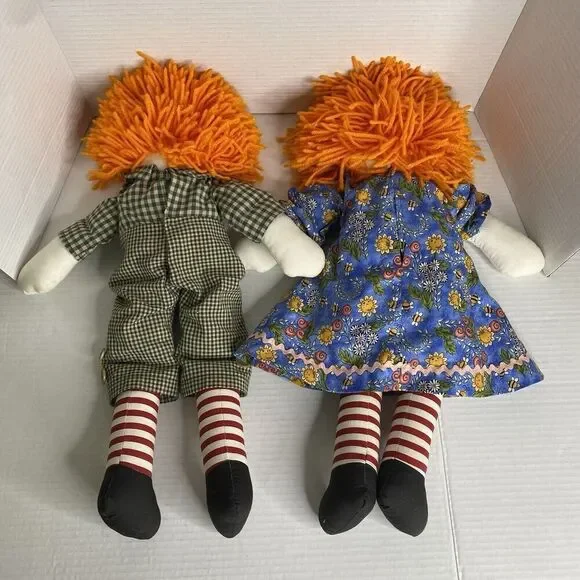 Vintage Handmade Raggedy Ann and Andy Doll Set 18.5" Tall - Picture 2 of 3